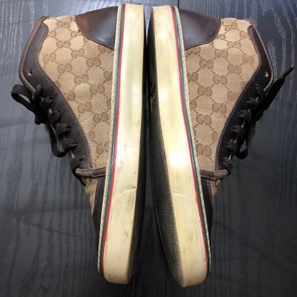 Gucci GG Wingtip Canvas High Top Sneakers Beige Brown 163236 9G Men’s US 10 - Picture 10 of 11